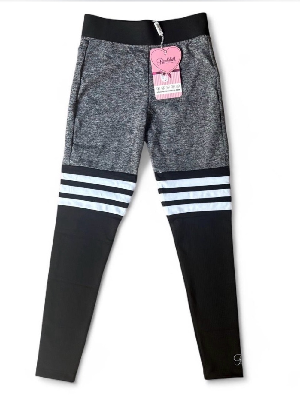 NWT Bombshell Sportswear Heather Gray Black Thigh High Sock Leggings XS